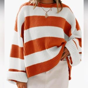 Zesica Orange and White Striped Sweater